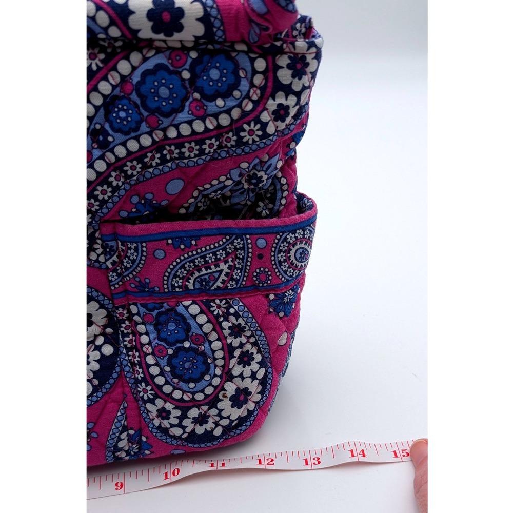Vera Bradley Pink Blue Paisley Quilted Cotton Small Zip Top Tote Handbag Bag - Picture 4 of 8